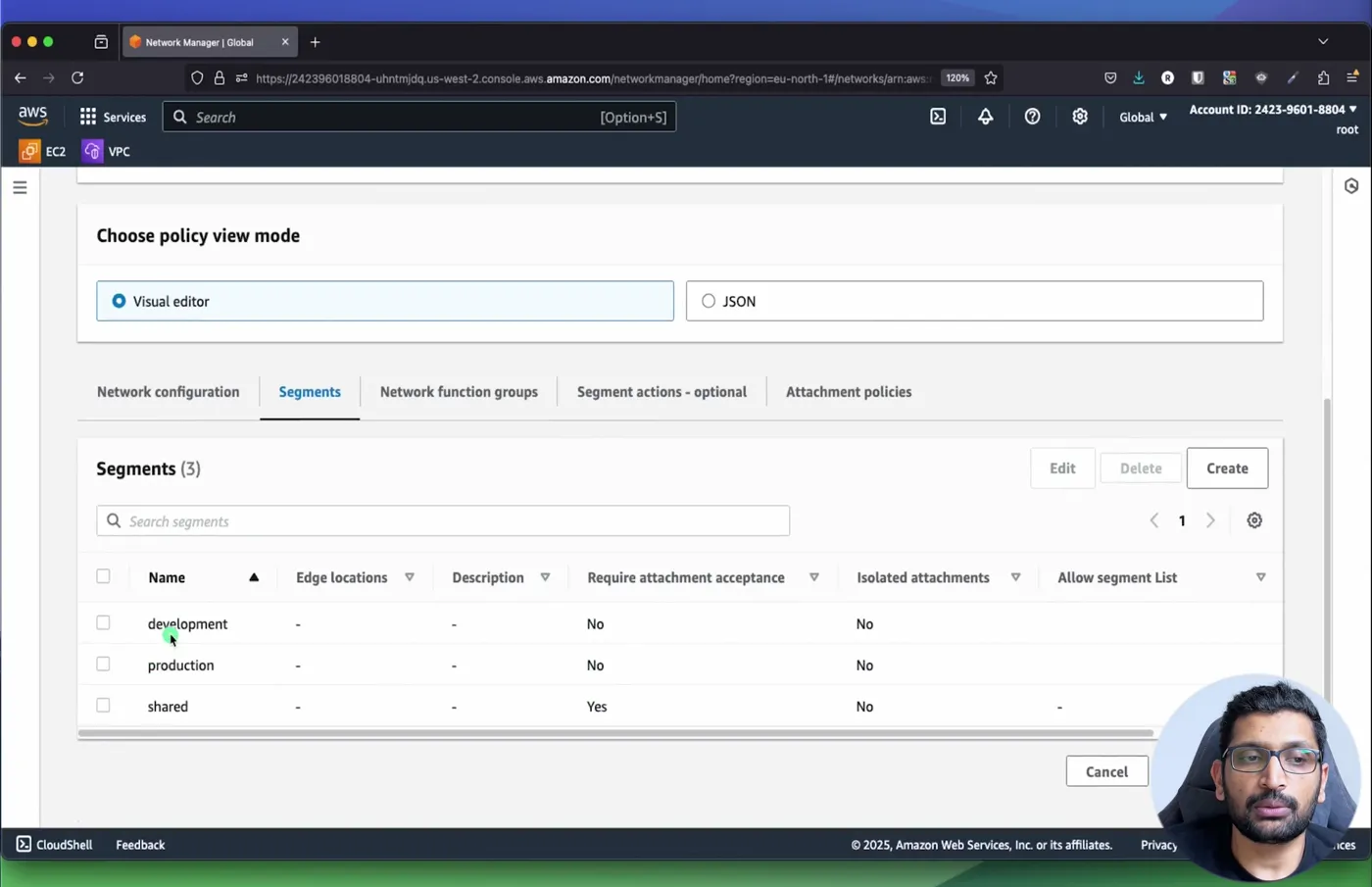 Policy version 2: segments development, production and shared; only shared requires attachment acceptance