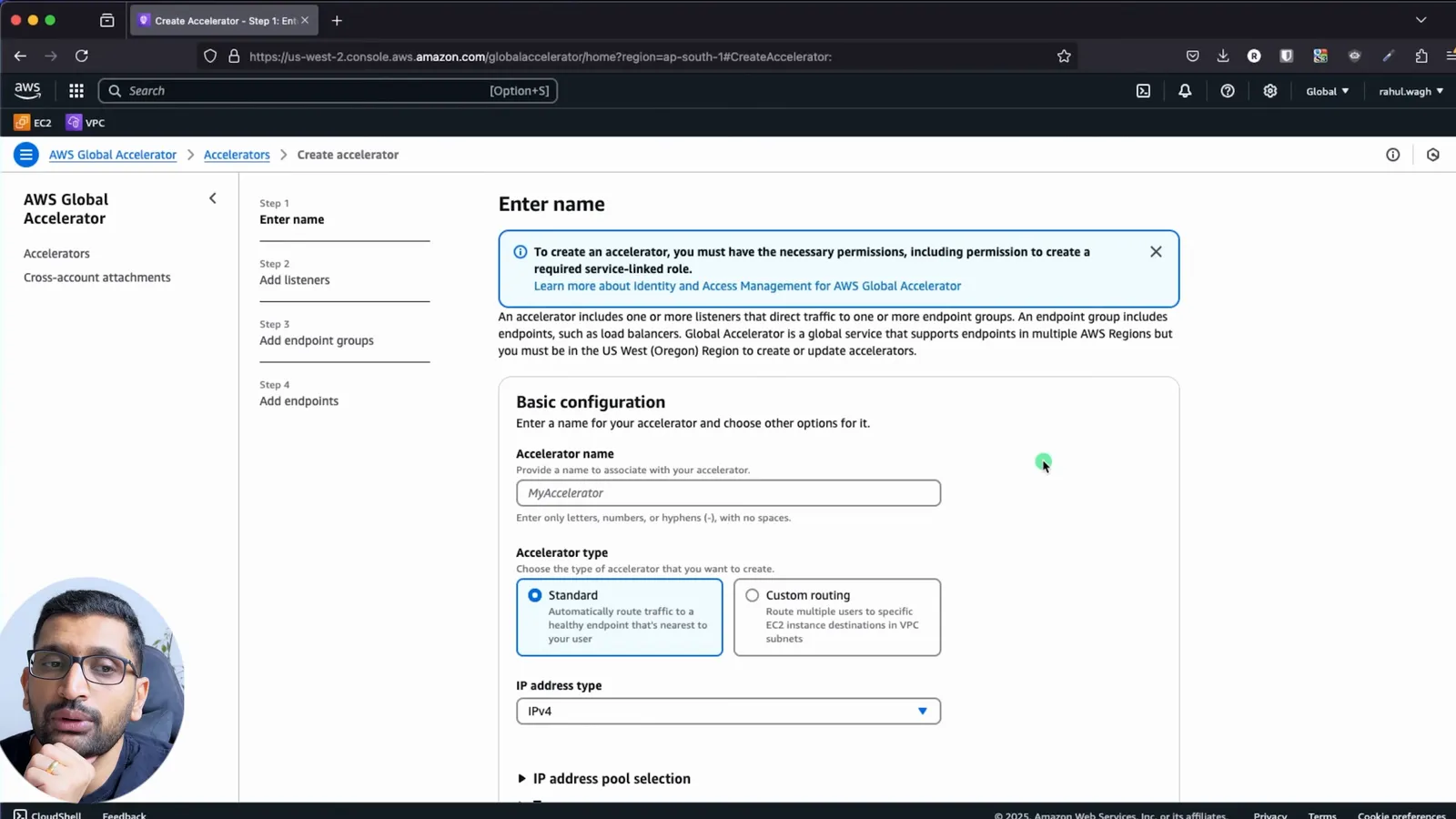 Create accelerator - name, Standard type, IPv4